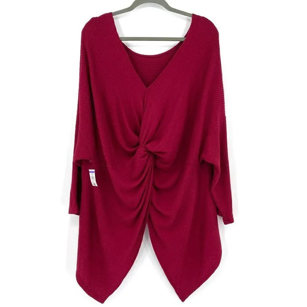 1.State‎ Twist Back Pointelle Burgundy Sweater Long Sleeves Soft Women XL NWT